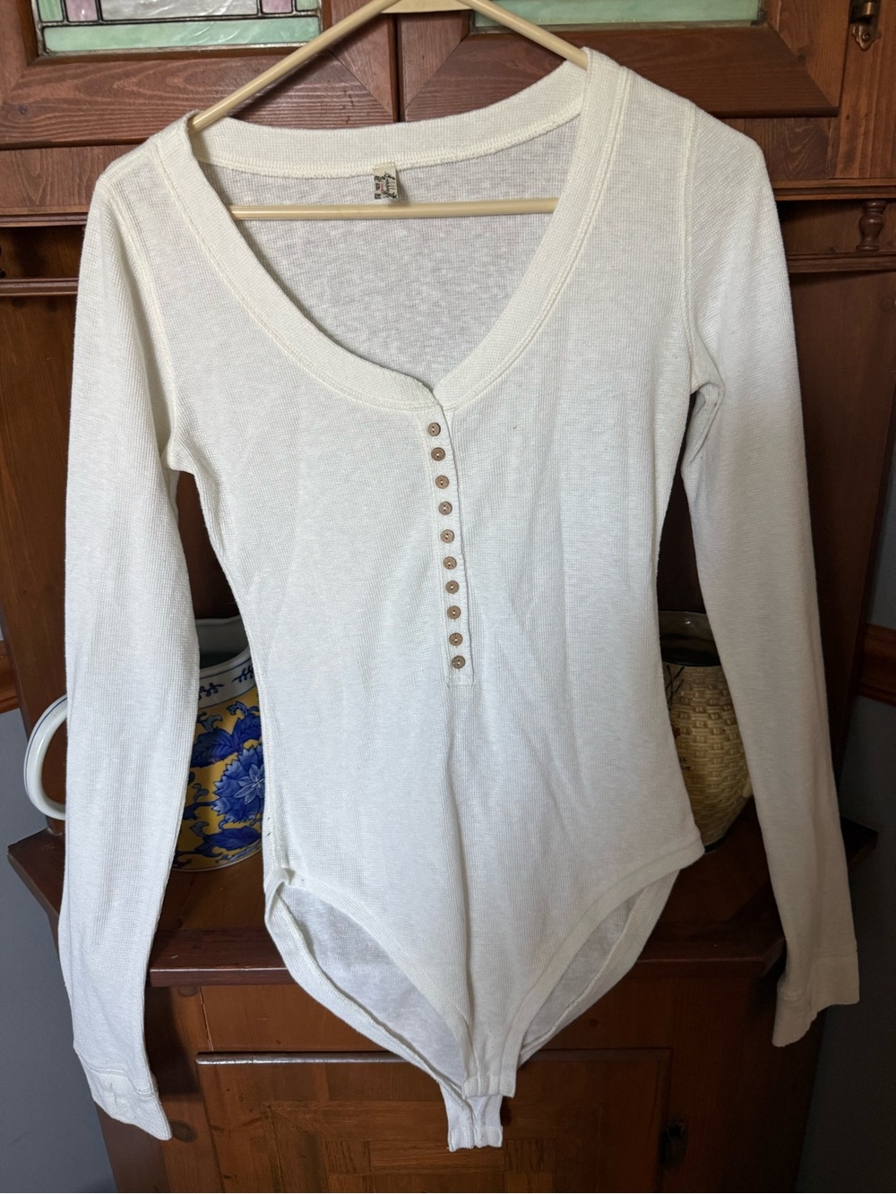 Cream Long Sleeve Henley Bodysuit